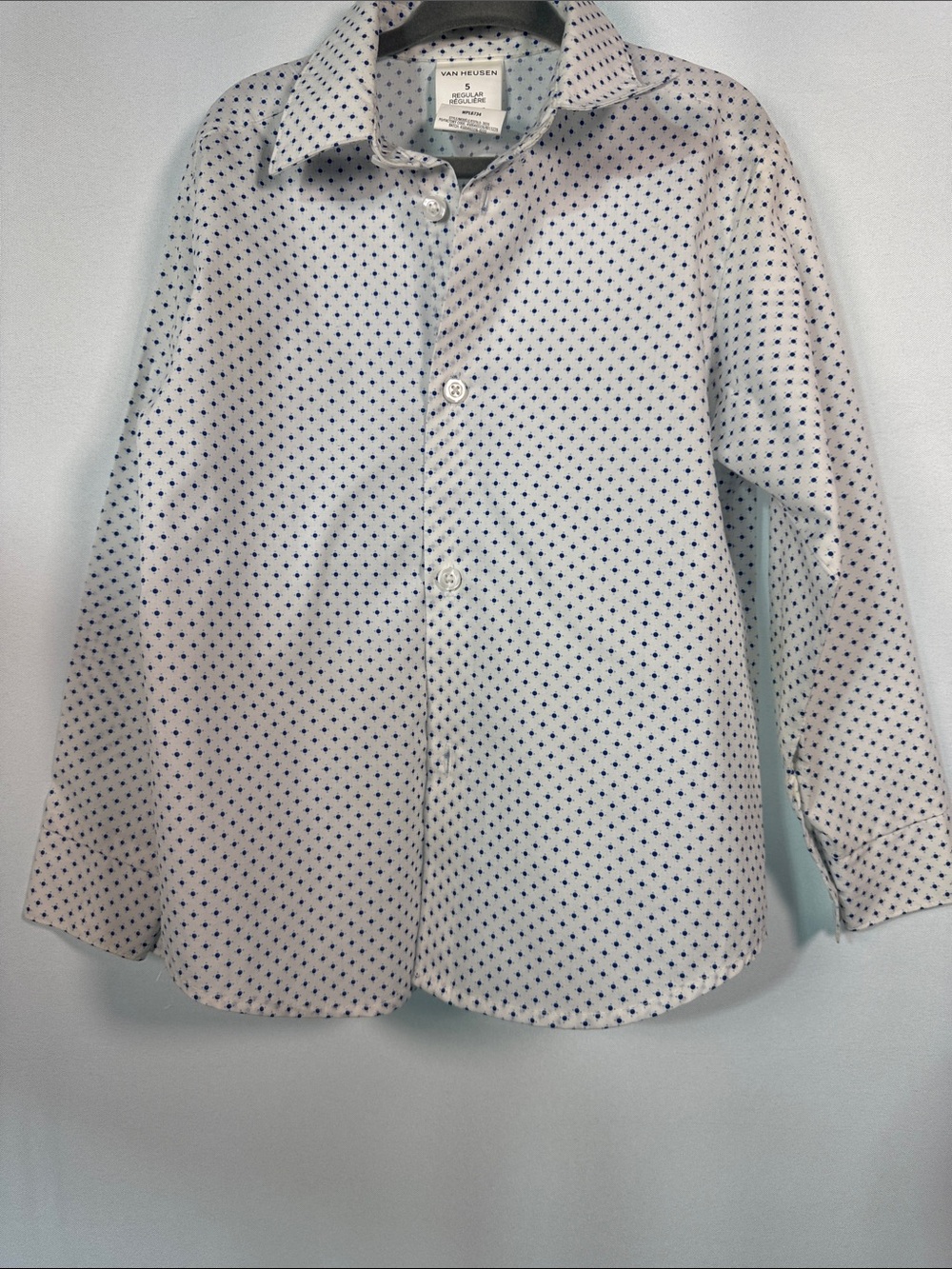Kids Van Heusen White Shirt with Navy Dot Pattern